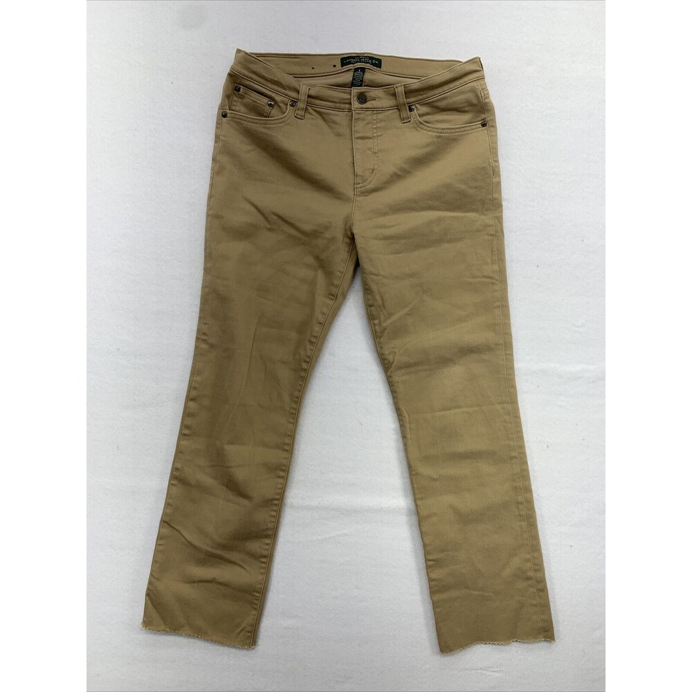 Lauren Ralph Lauren Women Jeans Size 8 Zig Zag Cut Off Tan Classic Straight